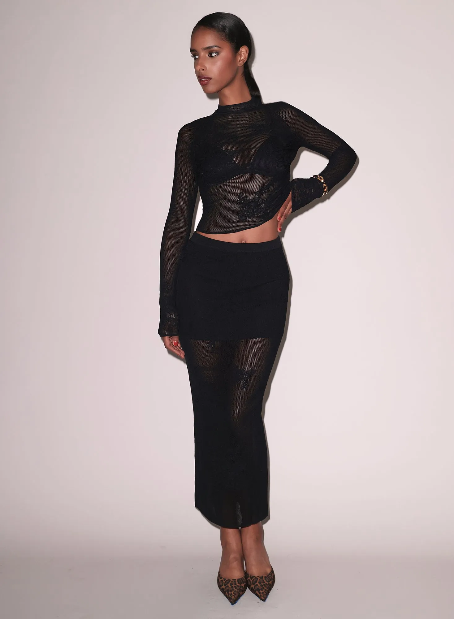 Lace Pointelle Long Sleeve Top