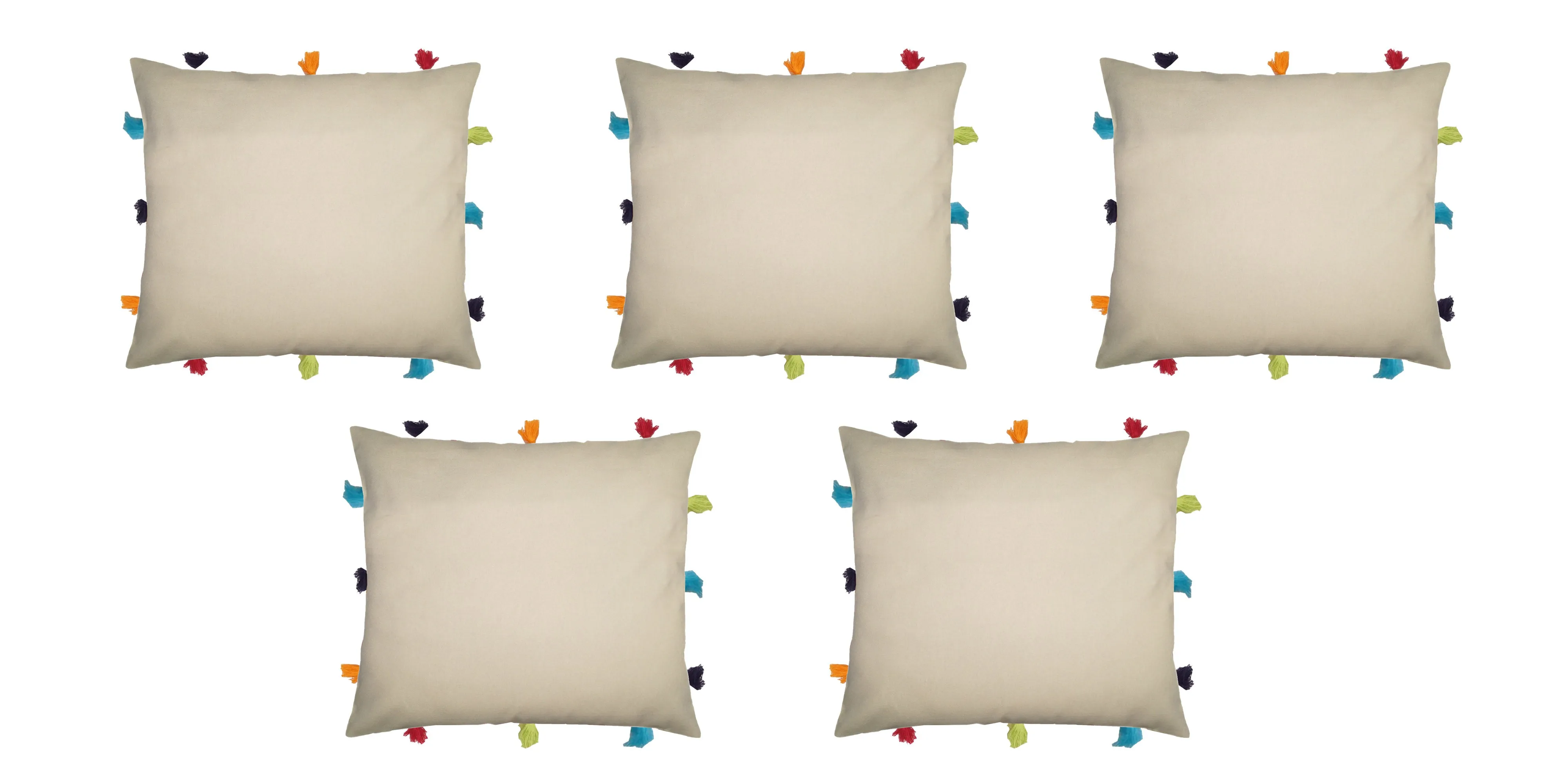 Lushomes cushion cover 12x12, boho cushion covers, sofa pillow cover, cushion covers with tassels, cushion cover with pom pom (12x12 Inches, Set of 1,off White )