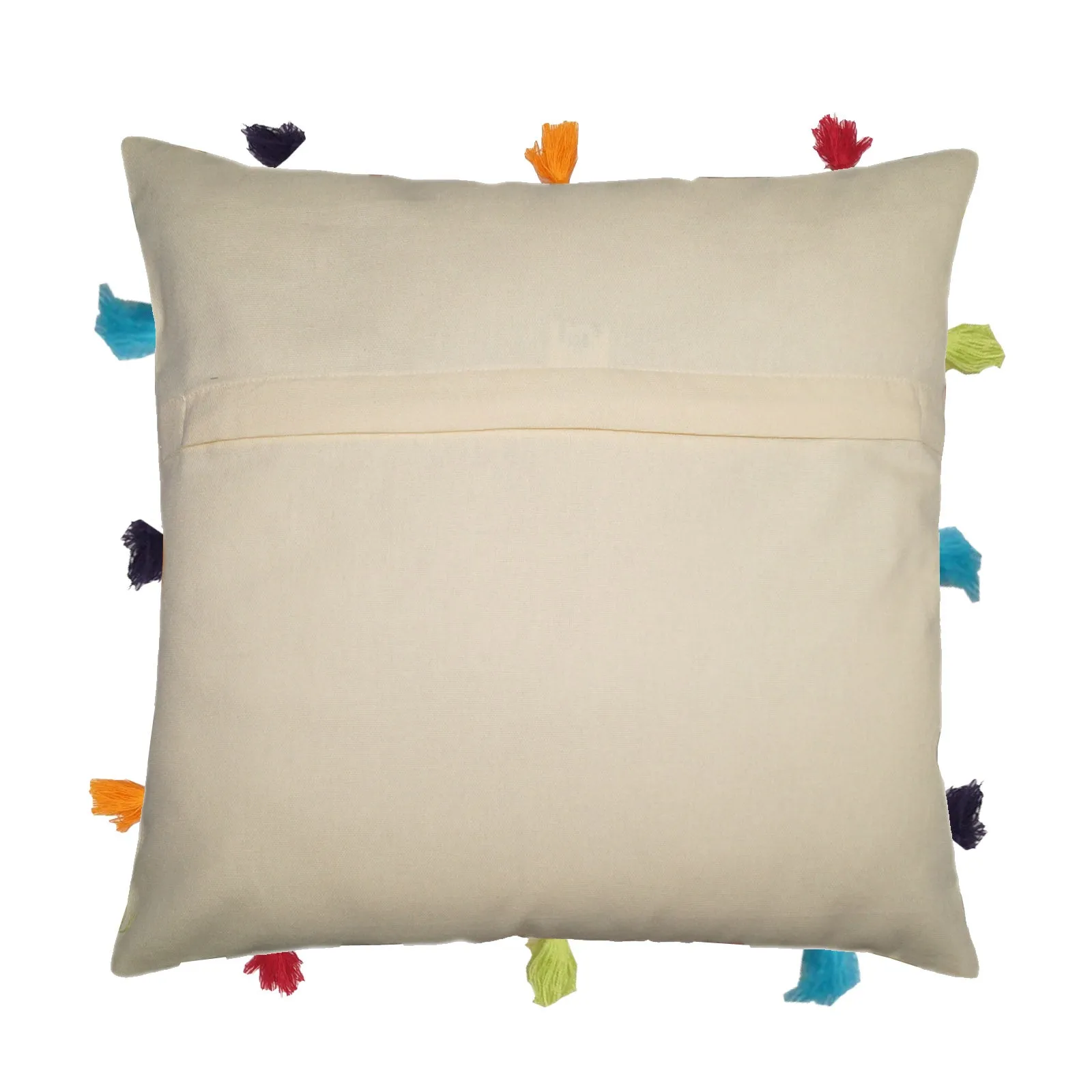Lushomes cushion cover 12x12, boho cushion covers, sofa pillow cover, cushion covers with tassels, cushion cover with pom pom (12x12 Inches, Set of 1,off White )