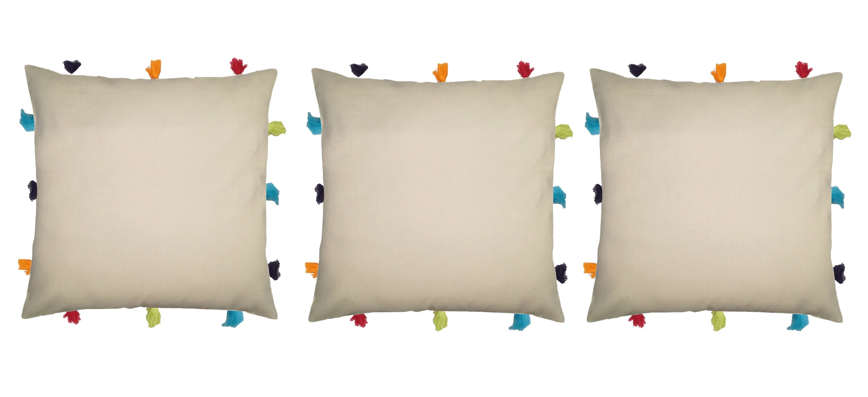 Lushomes cushion cover 12x12, boho cushion covers, sofa pillow cover, cushion covers with tassels, cushion cover with pom pom (12x12 Inches, Set of 1,off White )