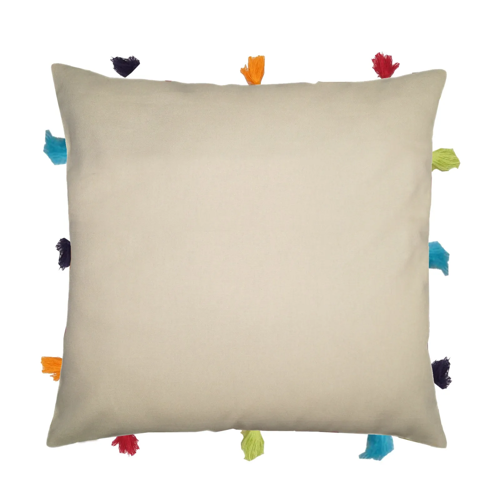 Lushomes cushion cover 12x12, boho cushion covers, sofa pillow cover, cushion covers with tassels, cushion cover with pom pom (12x12 Inches, Set of 1,off White )