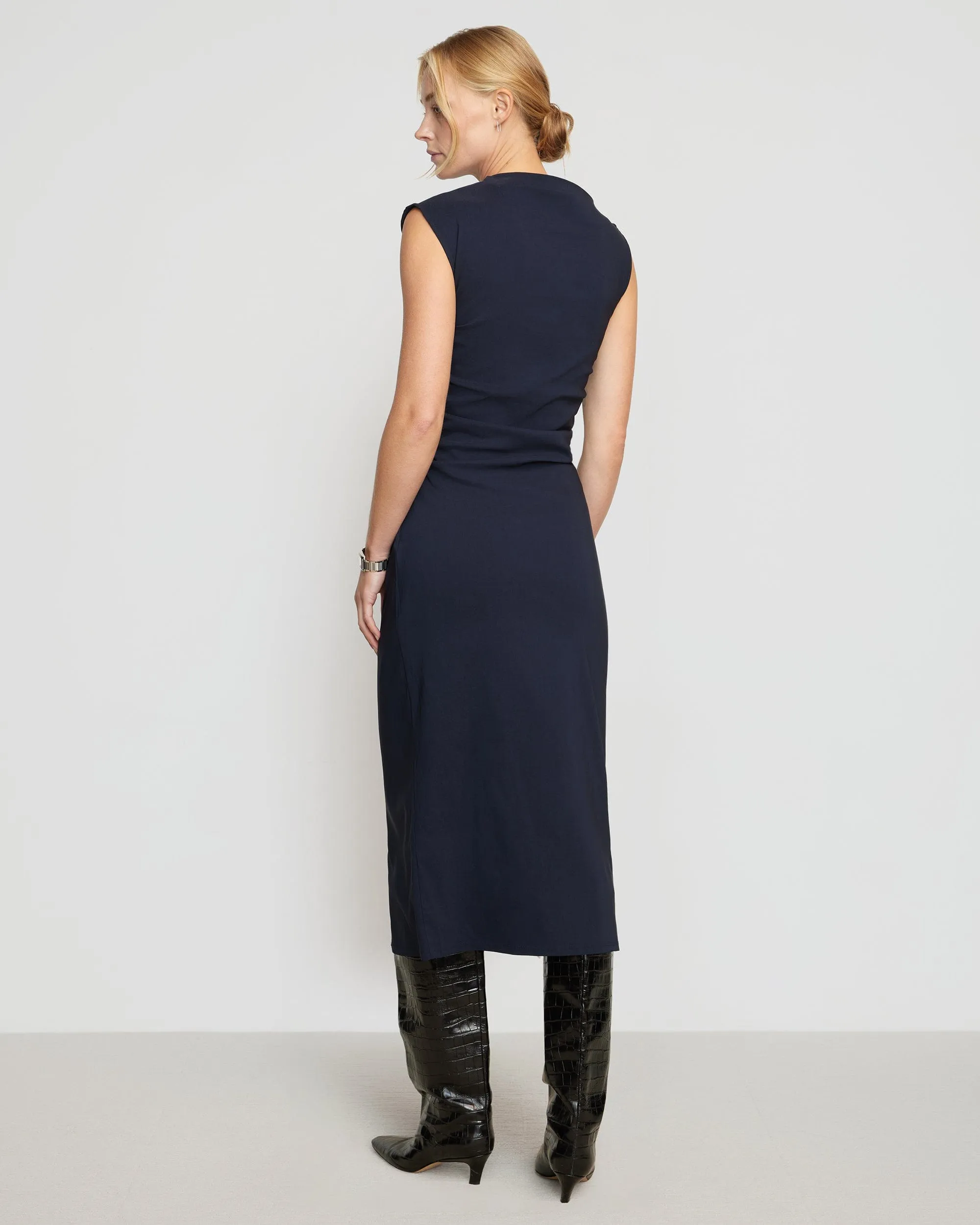 Manon Asymmetric-Neck Ruched Dress