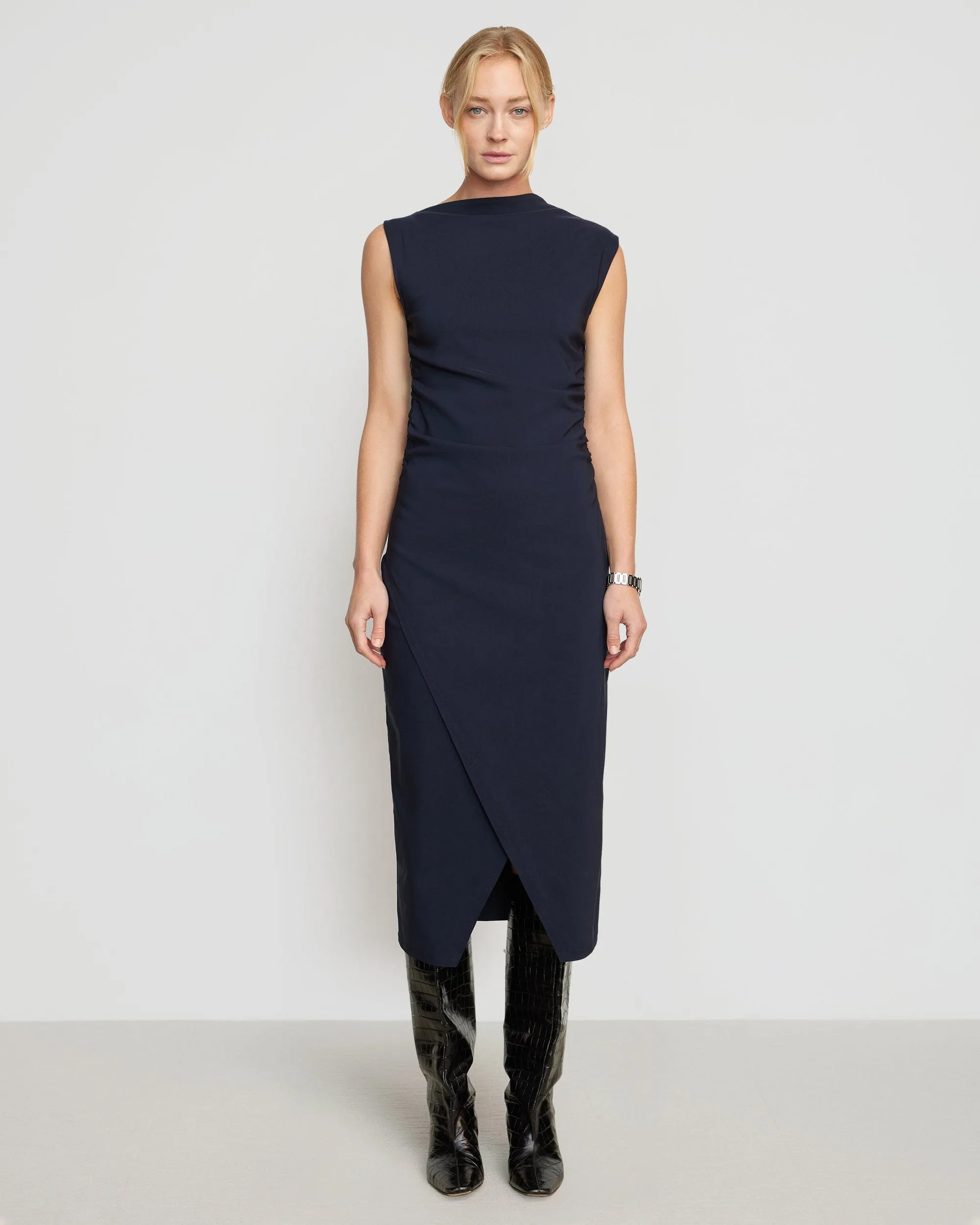 Manon Asymmetric-Neck Ruched Dress