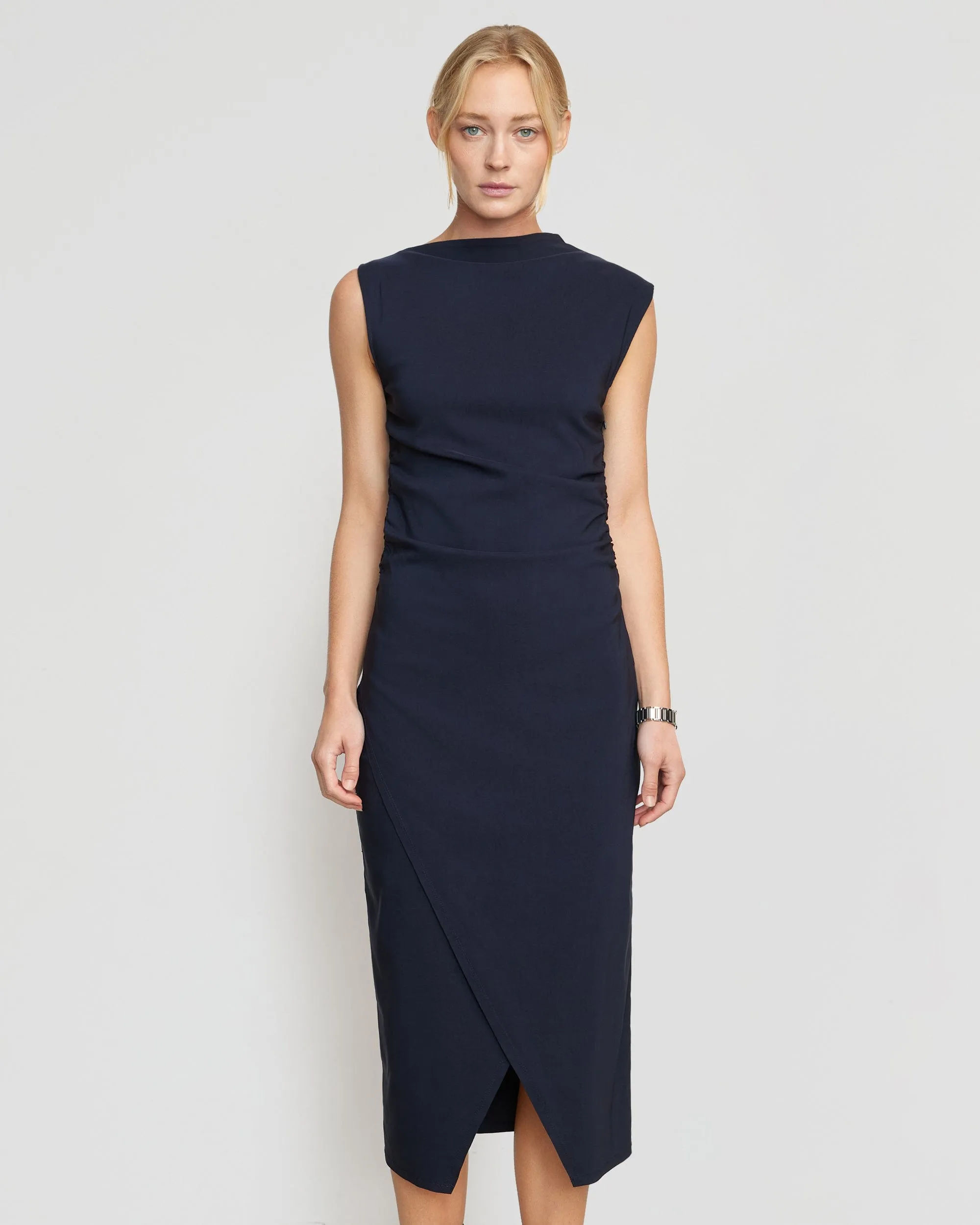Manon Asymmetric-Neck Ruched Dress