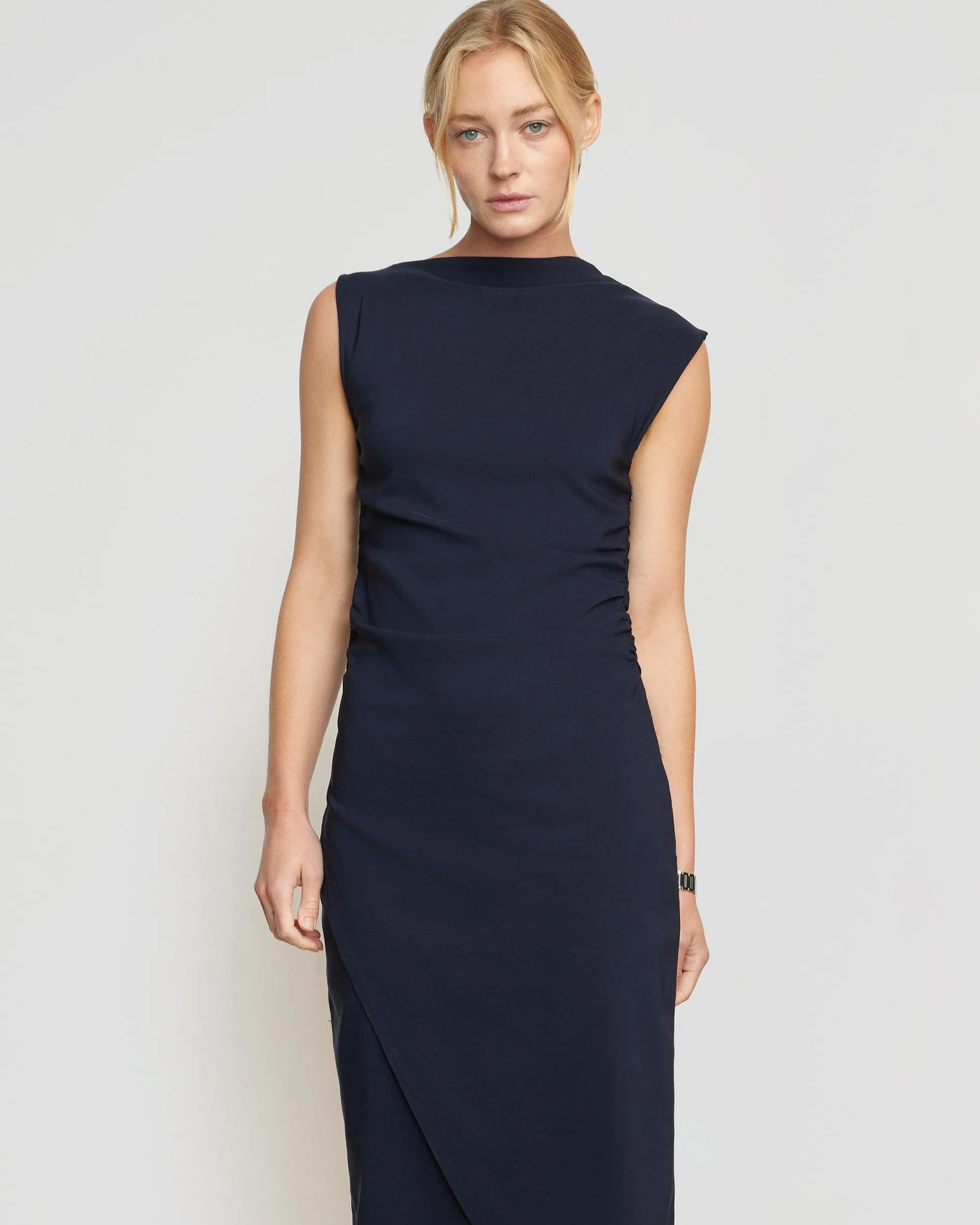 Manon Asymmetric-Neck Ruched Dress