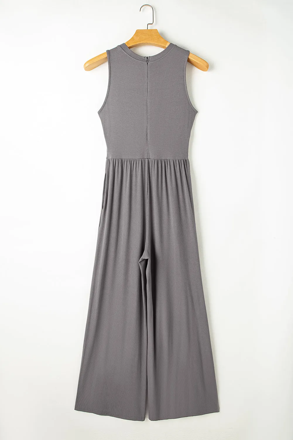 Medium Grey Cinched Waist Sleeveless Wide Leg Jumpsuit