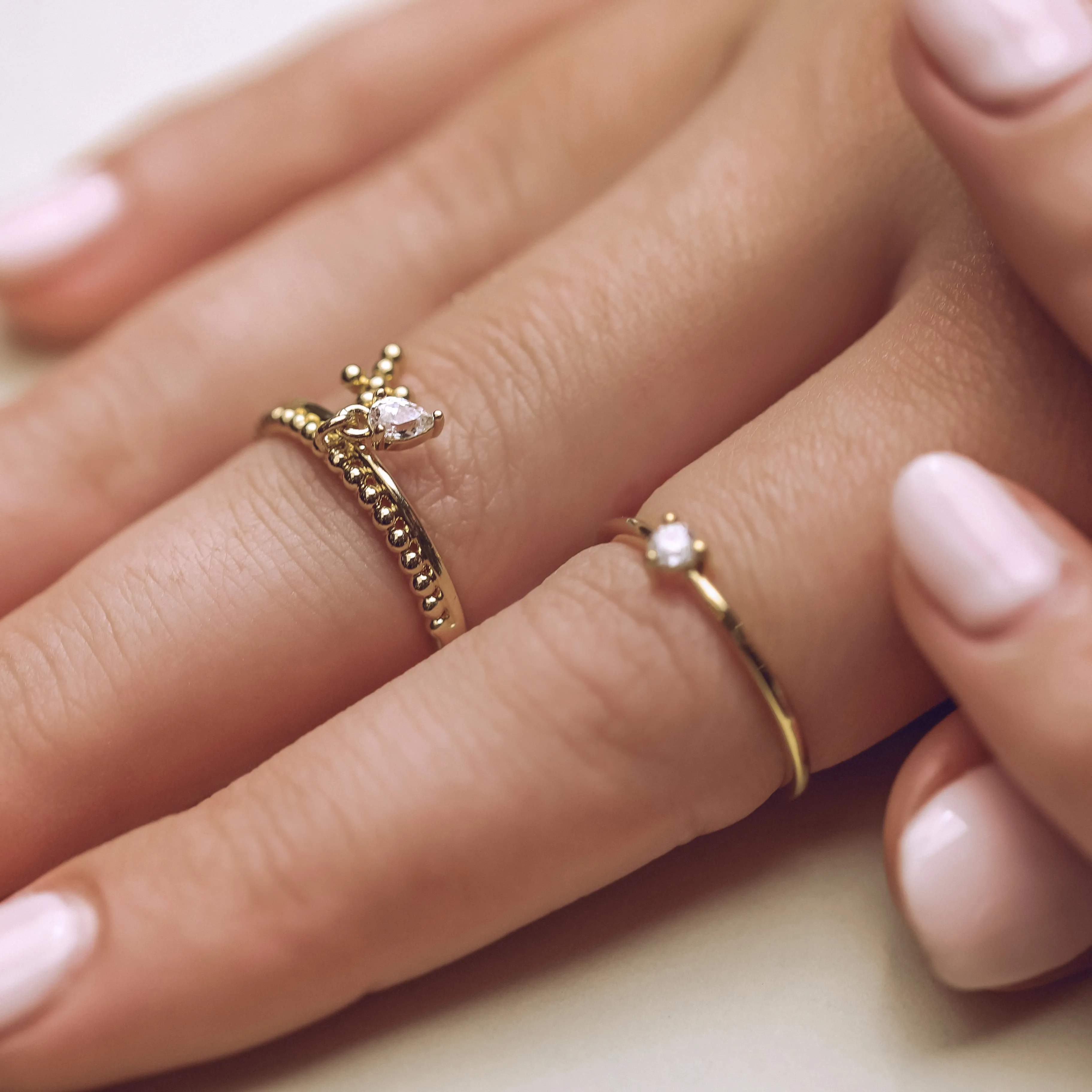 Mini Beaded Cross Charm Ring