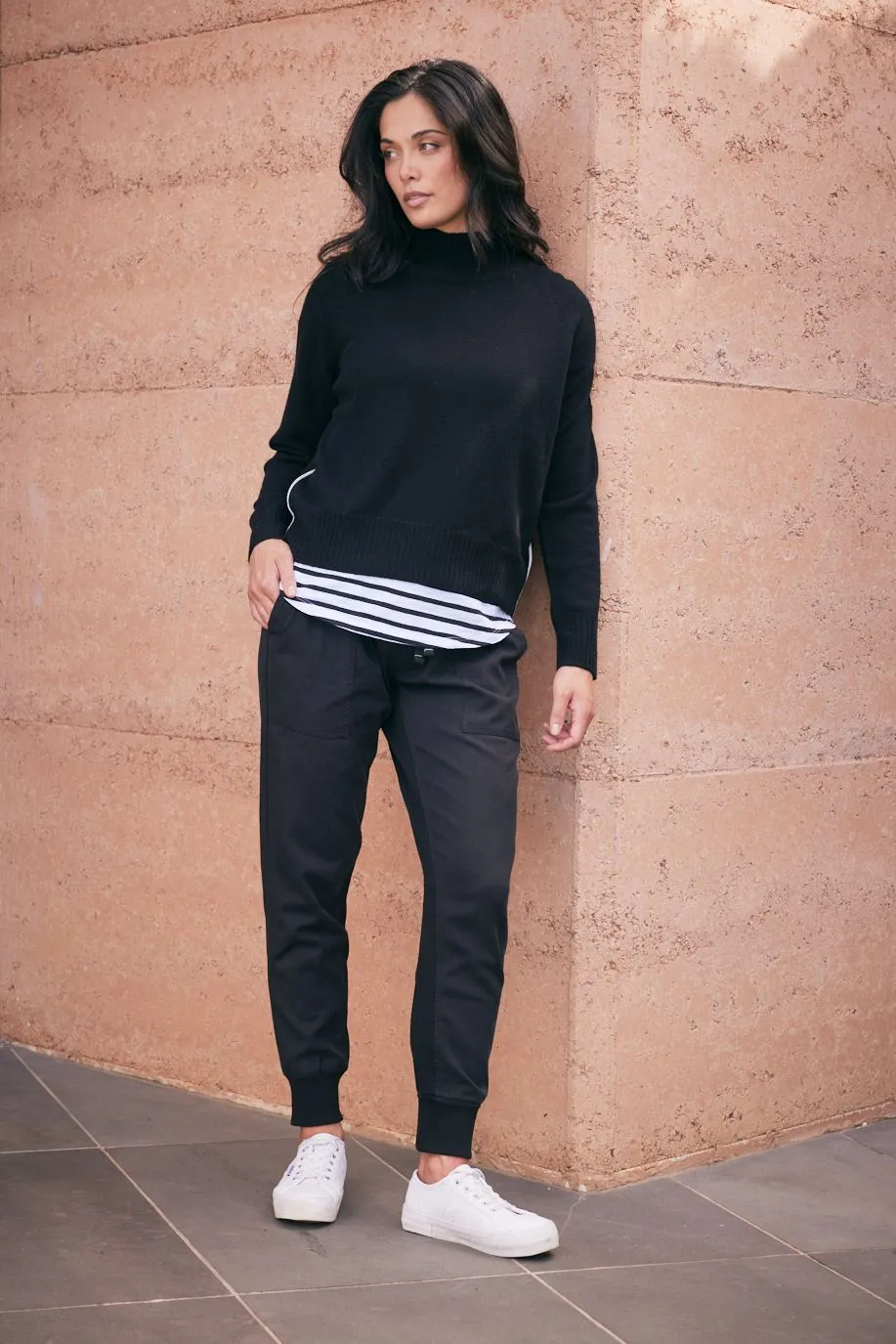 Montreal Mock Neck Knit Jumper - Black/White