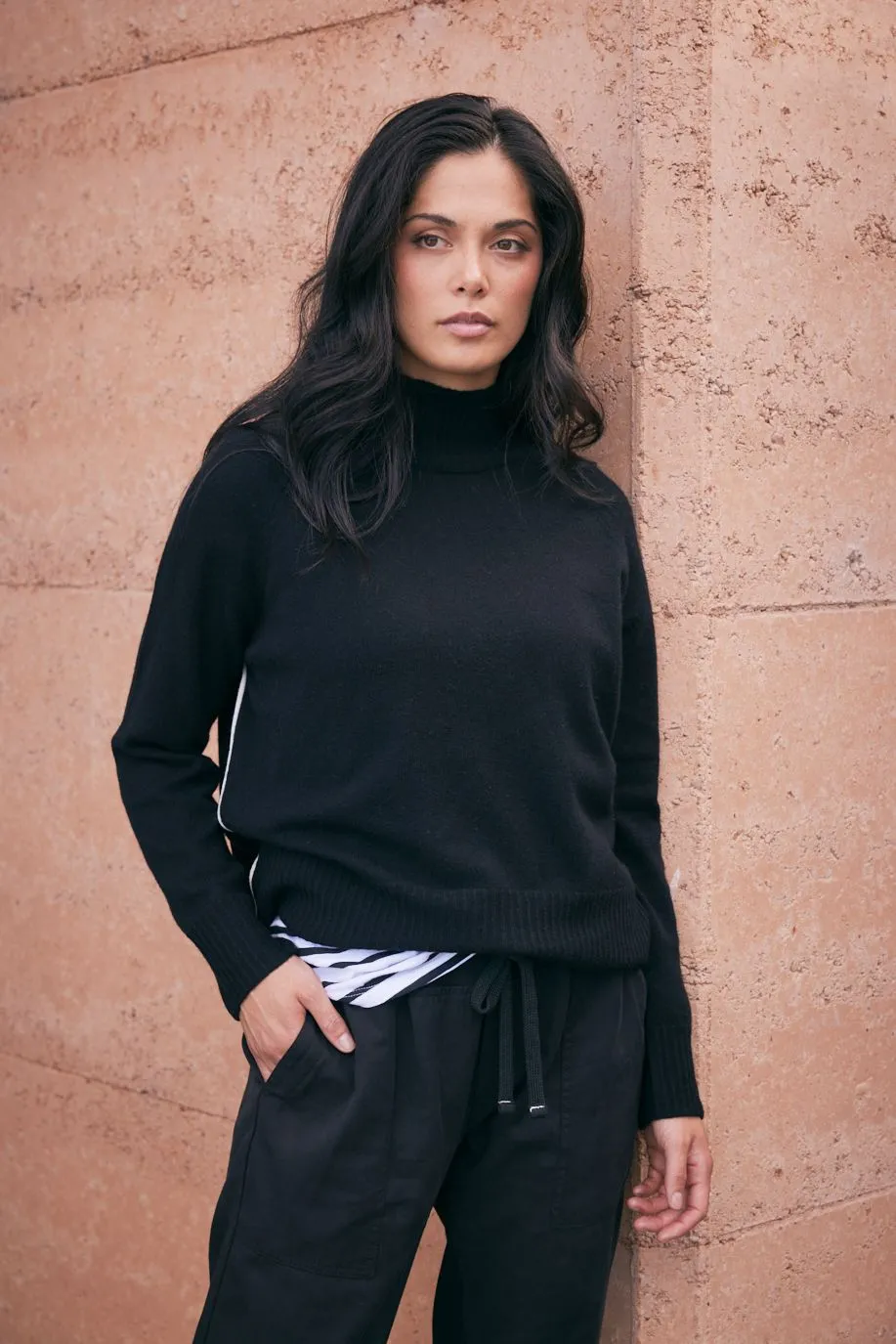 Montreal Mock Neck Knit Jumper - Black/White