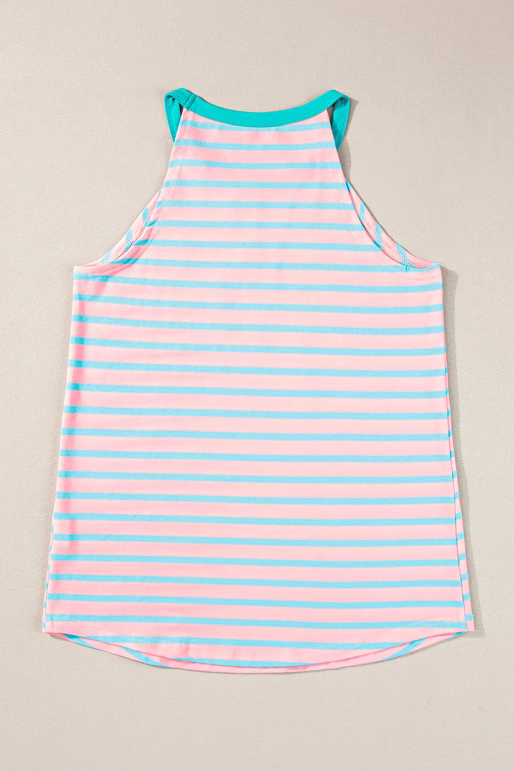 Pink Stripe Round Neck Tank Top