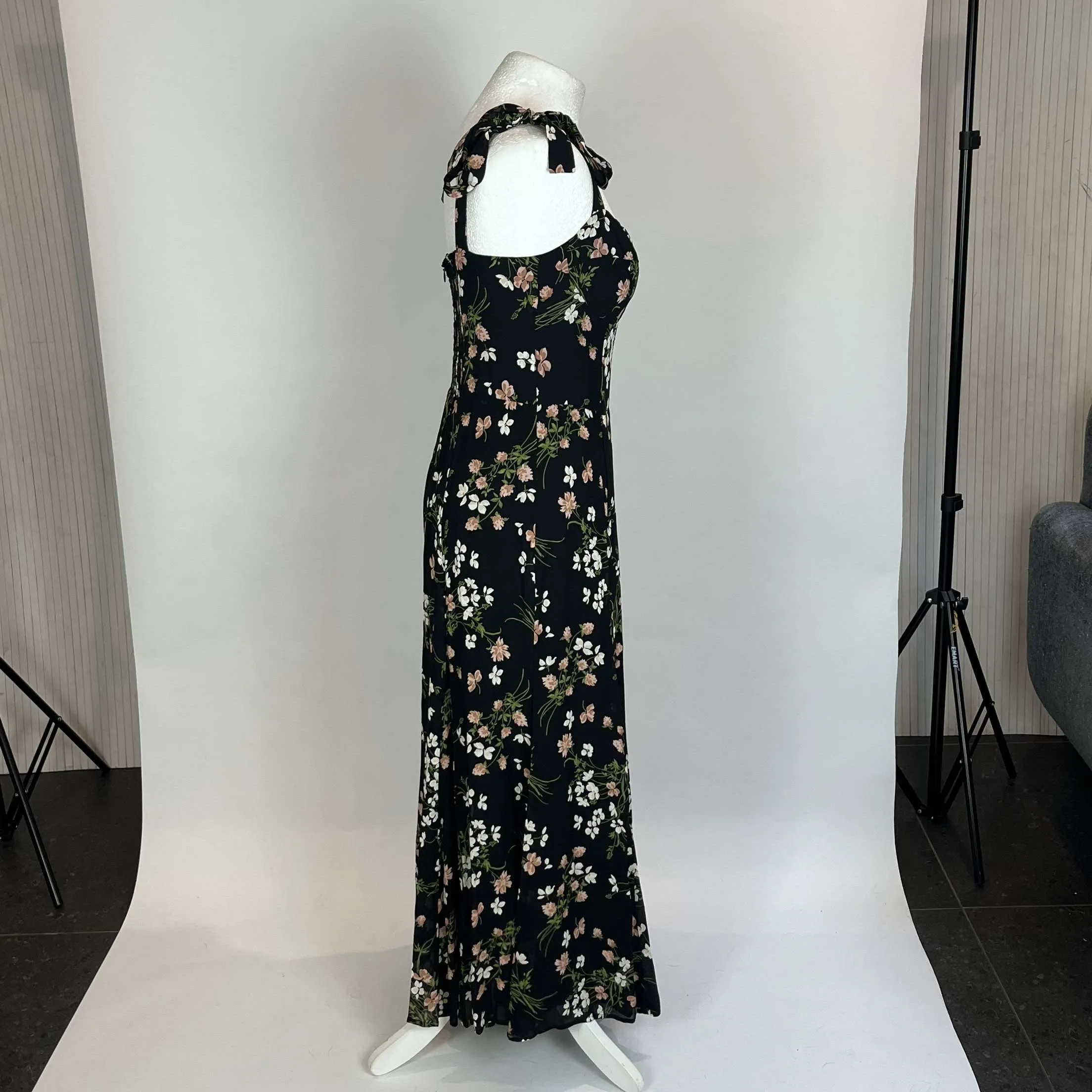 Reformation Brand New Black Floral Crepe  Maxi Dress M