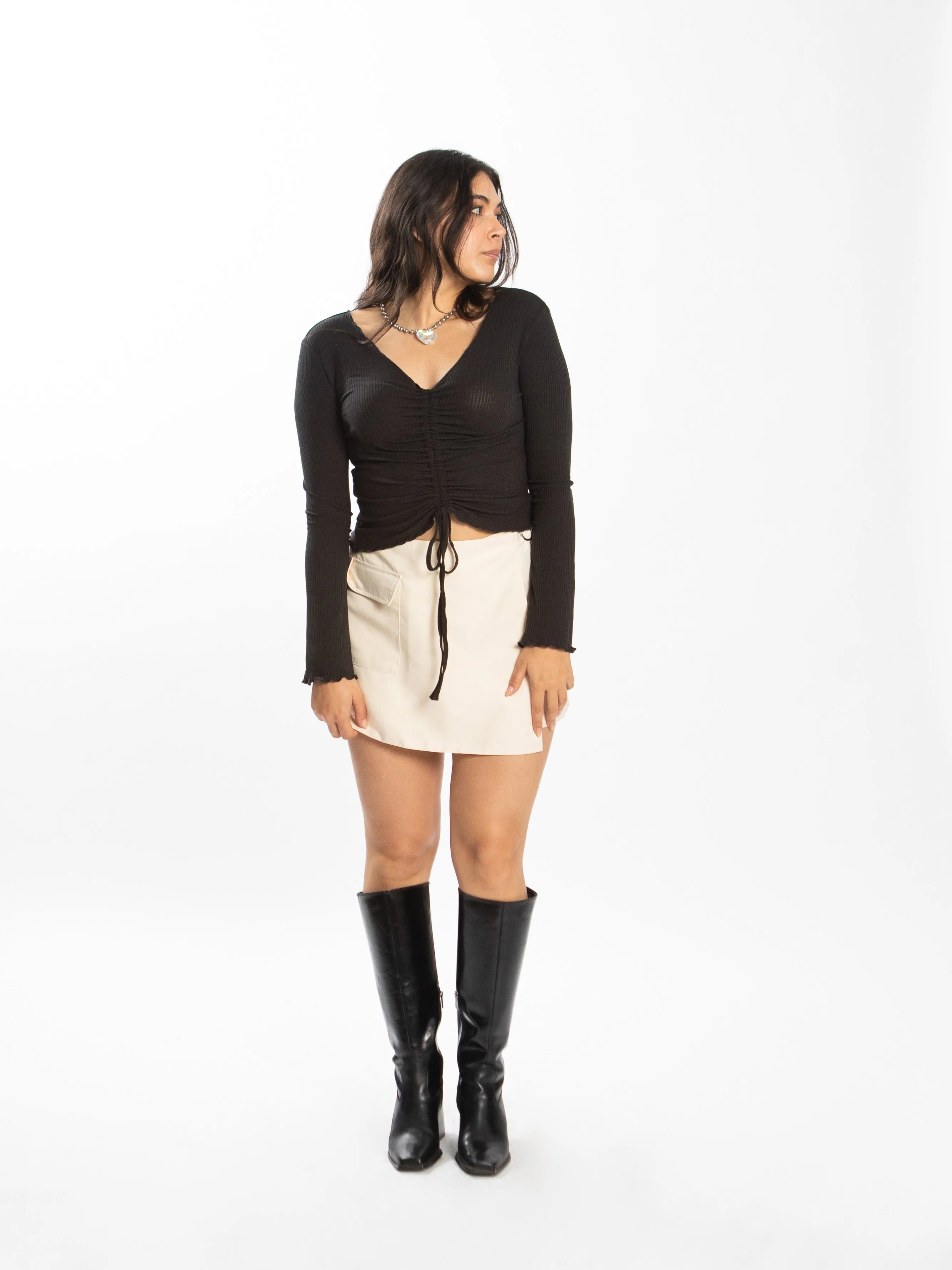 THE RUCHED SLIT SLEEVE TOP ~ BLACK
