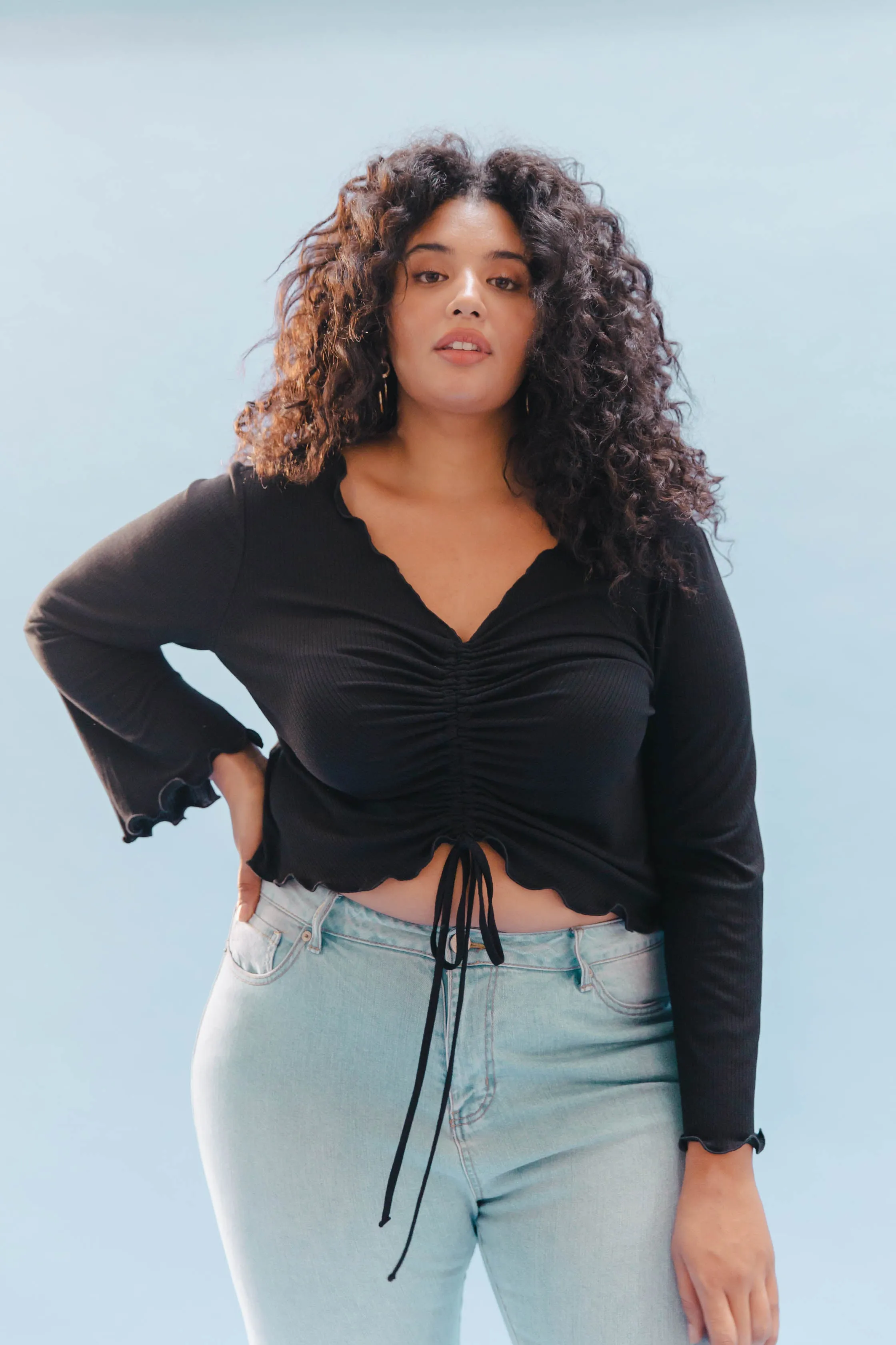 THE RUCHED SLIT SLEEVE TOP ~ BLACK