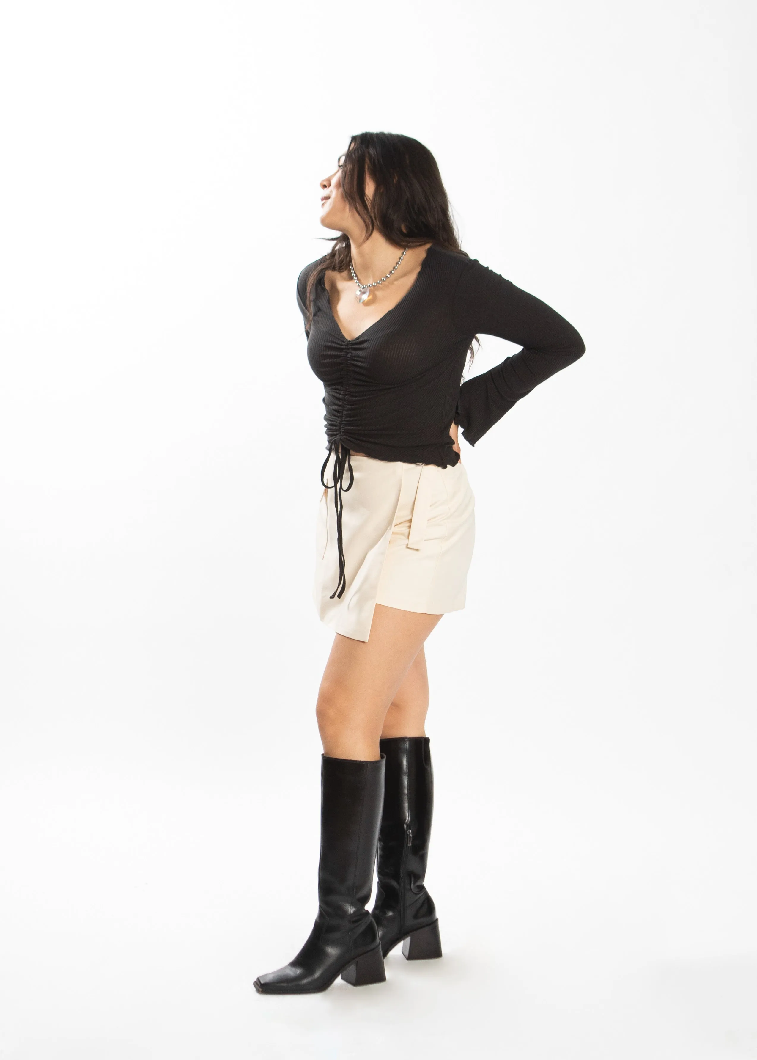 THE RUCHED SLIT SLEEVE TOP ~ BLACK