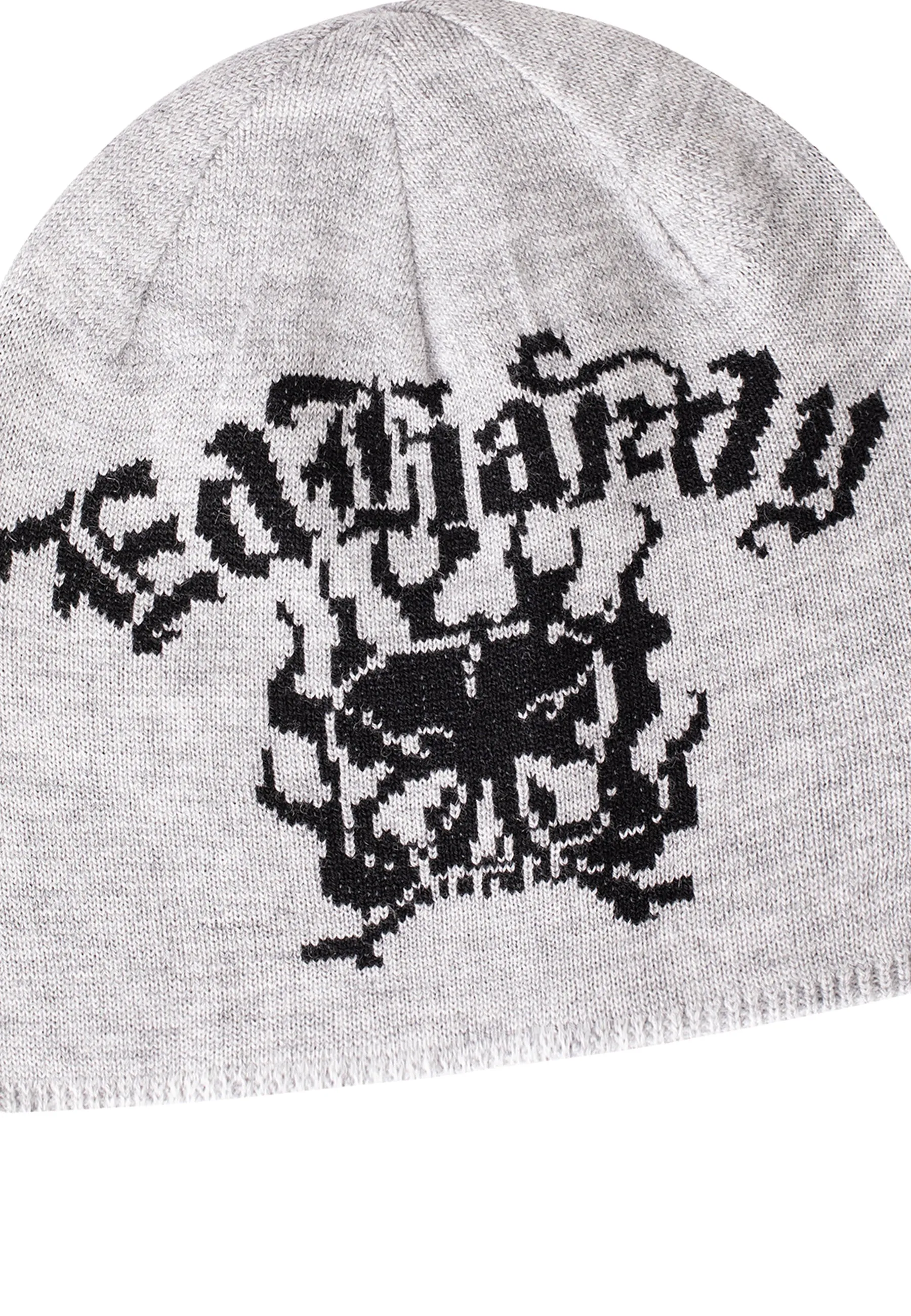 Unisex Gothic Skull In Flames Beanie Hat - Grey Marl