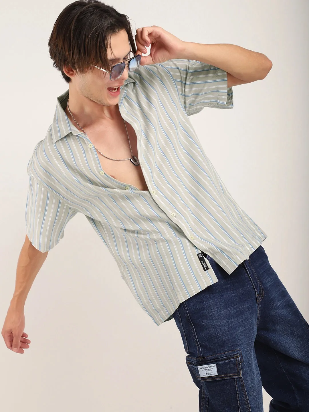 Vivid cotton Beige Half Sleeves Shirt